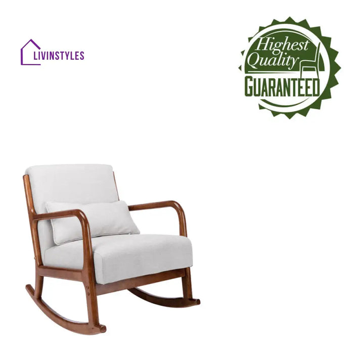 Elisha Solid Wood and Fabric Rocking Chair | Arm Chair | Living Room Chair | Lounge Chair