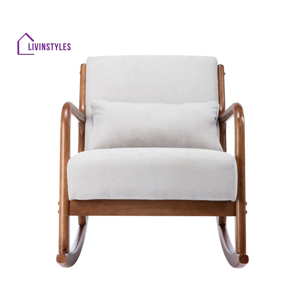 Elisha Solid Wood and Fabric Rocking Chair | Arm Chair | Living Room Chair | Lounge Chair
