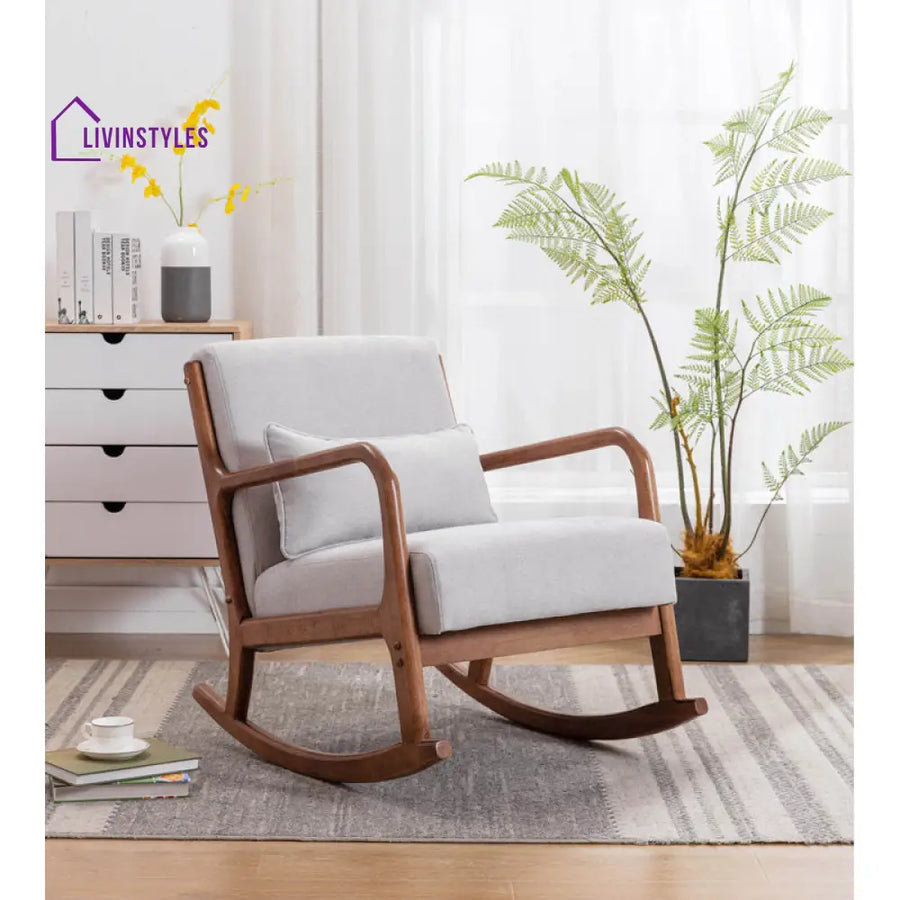 Elisha Solid Wood and Fabric Rocking Chair | Arm Chair | Living Room Chair | Lounge Chair
