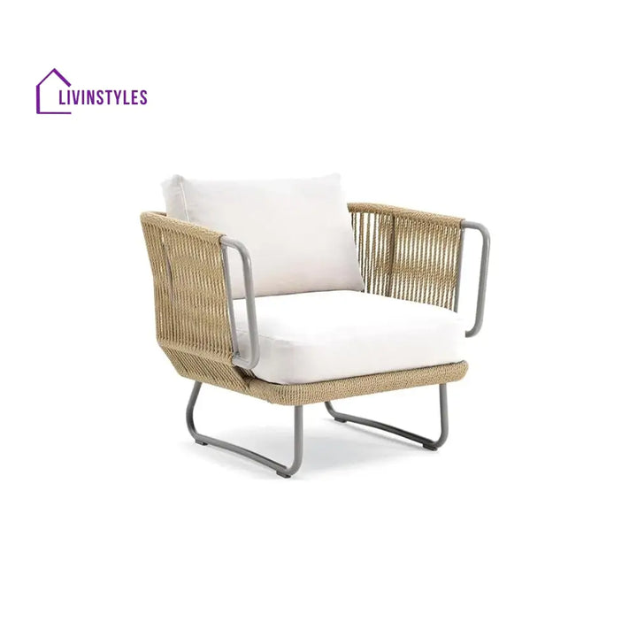Elix Outdoor Sofa Set 2 Seater 2 Single seater and 1 Center Table with ottoman (Tan) Braided & Rope - Sofa Sets