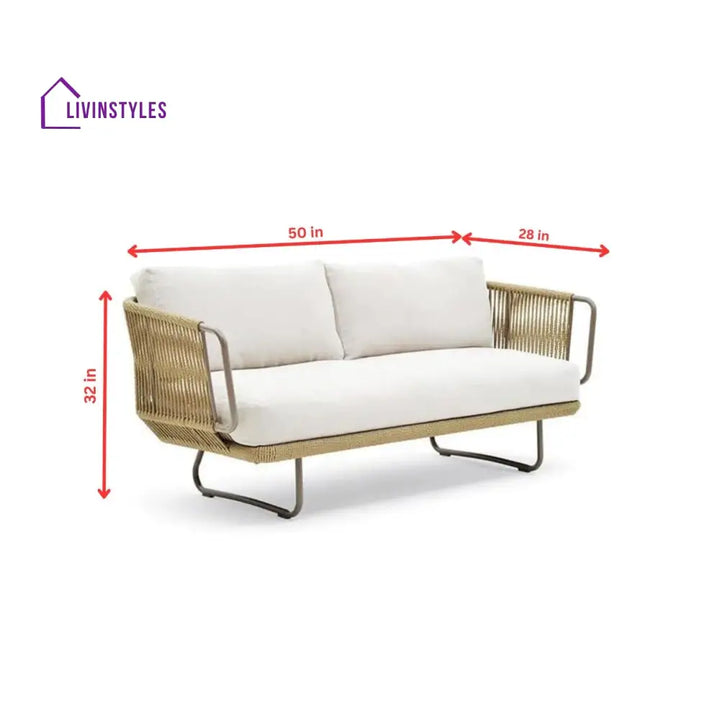 Elix Outdoor Sofa Set 2 Seater 2 Single seater and 1 Center Table with ottoman (Tan) Braided & Rope - Sofa Sets