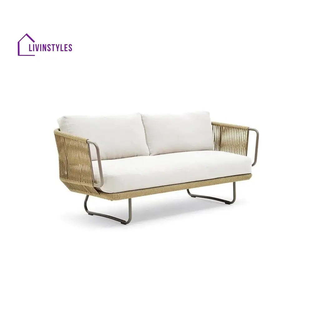 Elix Outdoor Sofa Set 2 Seater 2 Single seater and 1 Center Table with ottoman (Tan) Braided & Rope - Sofa Sets