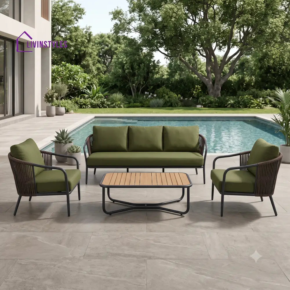 Eliza Premium MS Frame with Powder Coated Outdoor Sofa Set with Weather Proof Fabric
