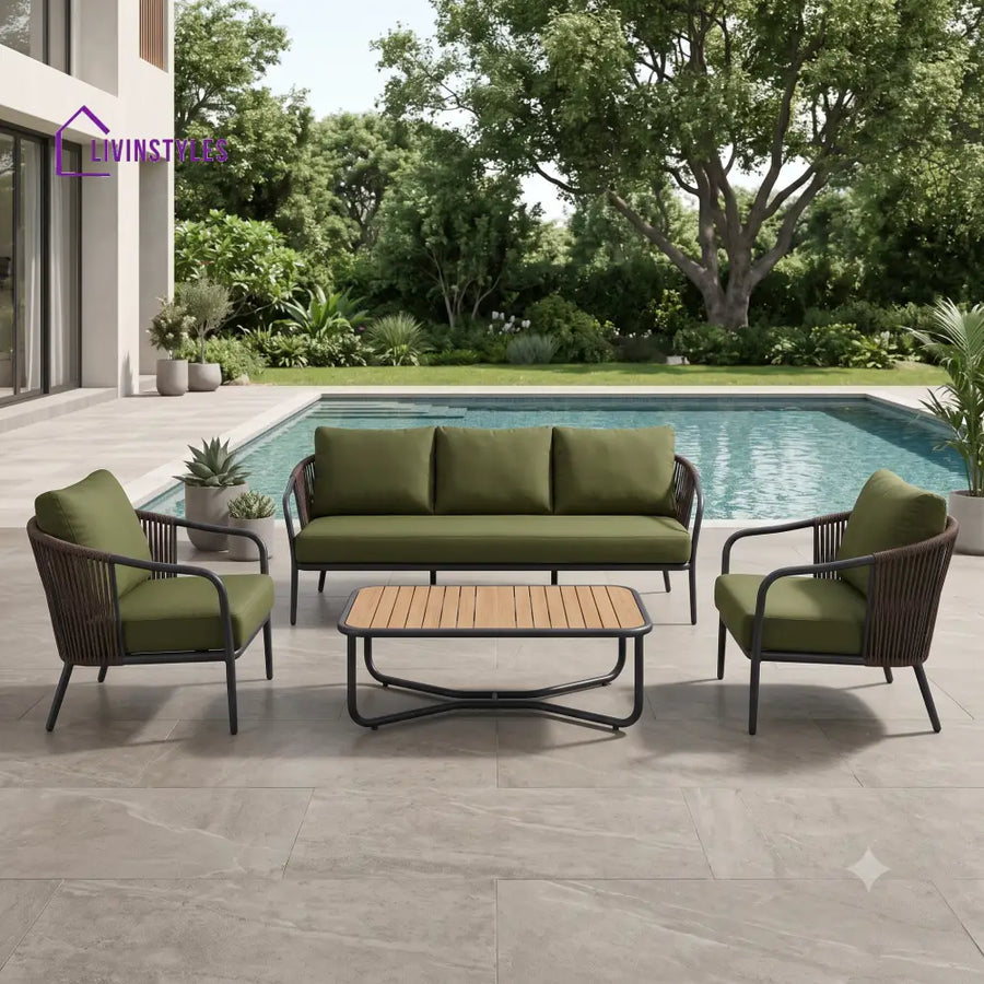 Eliza Premium MS Frame with Powder Coated Outdoor Sofa Set with Weather Proof Fabric