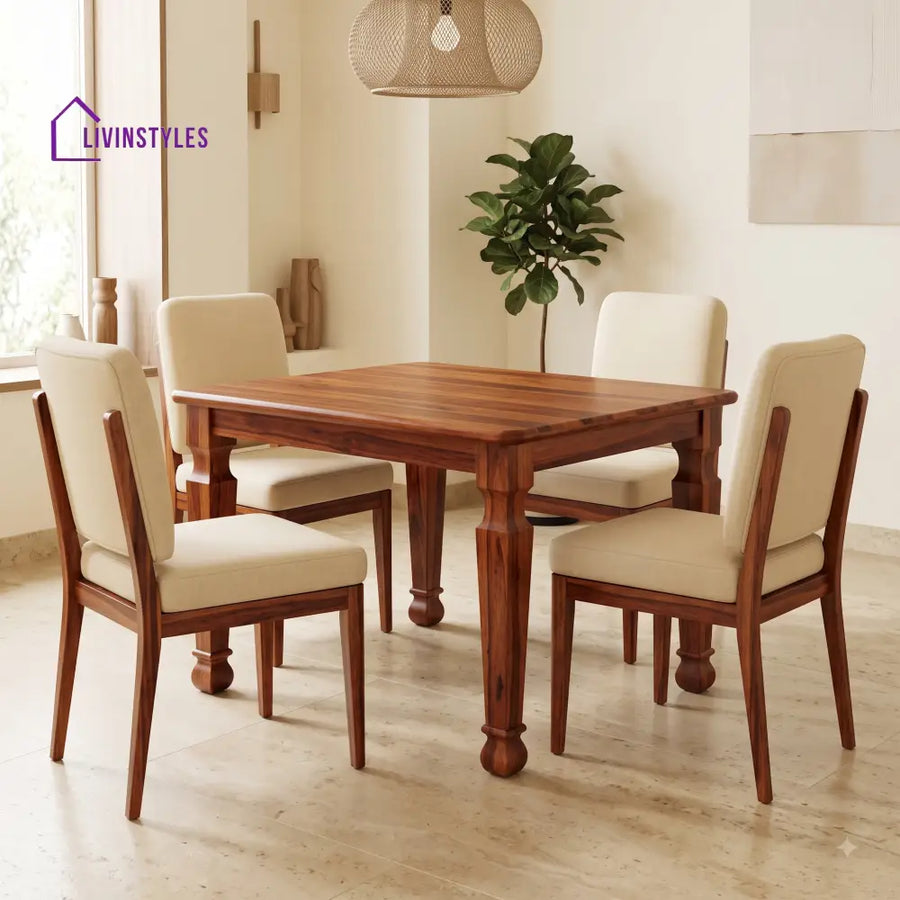 Elliot Premium Solid Wood 4 Seater Dining Table Set