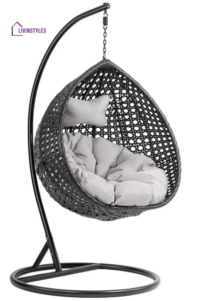 Elliott Single Seater Hanging Swing With Stand For Balcony Garden - Black - Swings