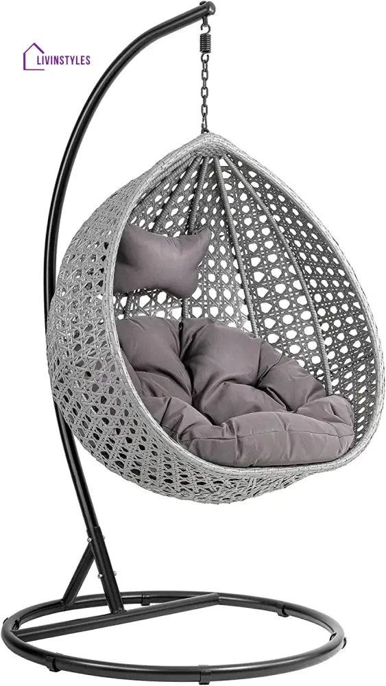 Elliott Single Seater Hanging Swing With Stand For Balcony Garden - Grey - Swings