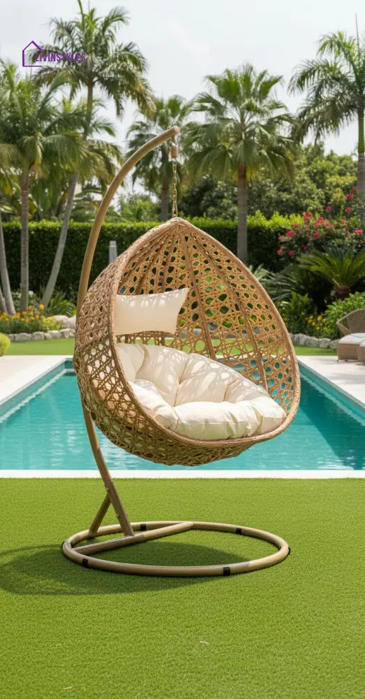 Elliott Single Seater Hanging Swing With Stand For Balcony Garden - Tan - Swings