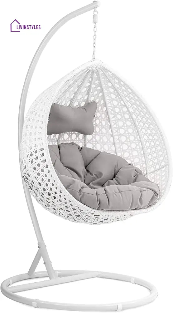 Elliott Single Seater Hanging Swing With Stand For Balcony Garden - White - Swings
