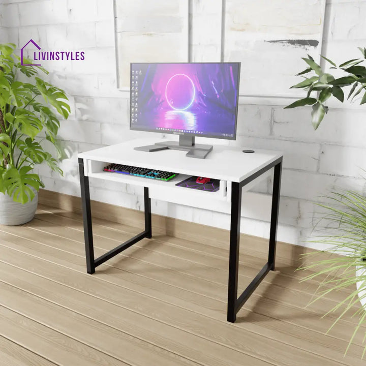 Elmer Computer Table | Computer Table | Study Table for Home White / With Keyboard Tray Art & Drafting Tables
