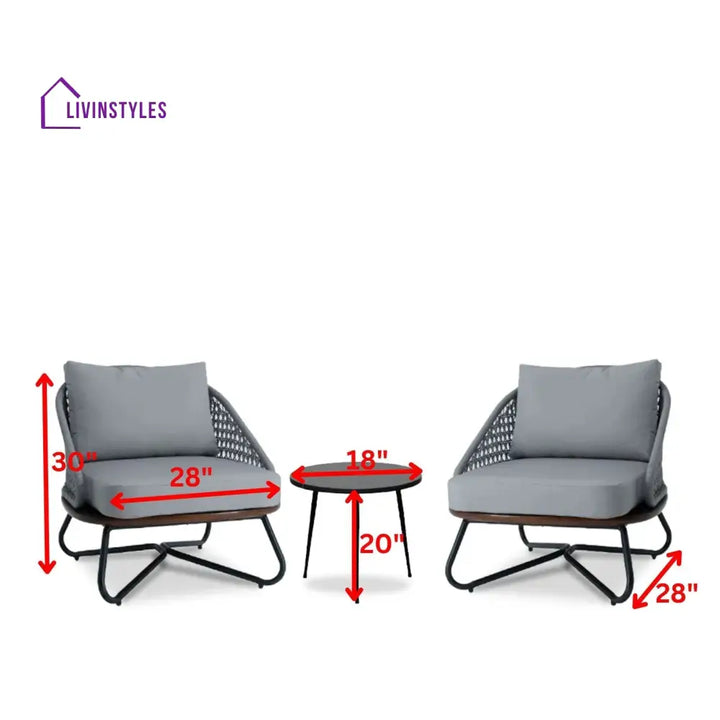 Elodia Outdoor Patio Seating Set 2 Chairs and 1 Table Set (Grey) Braided And Rope - Coffee Table Sets