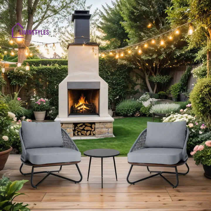 Elodia Outdoor Patio Seating Set 2 Chairs and 1 Table Set (Grey) Braided And Rope - Coffee Table Sets