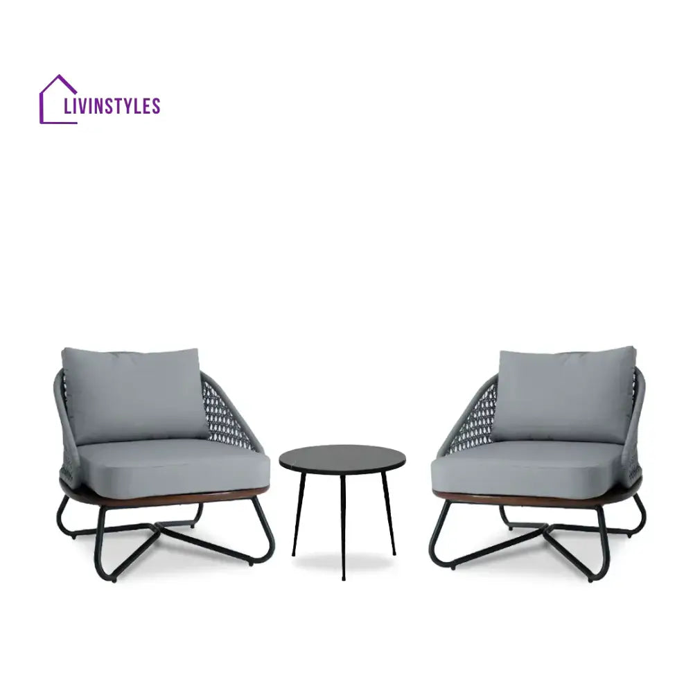 Elodia Outdoor Patio Seating Set 2 Chairs and 1 Table Set (Grey) Braided And Rope - Coffee Table Sets
