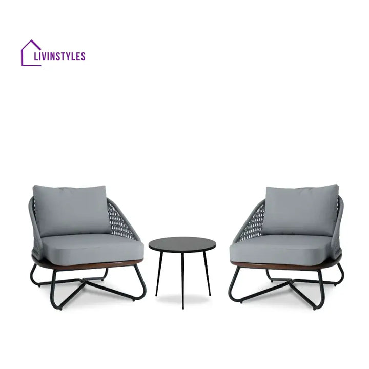 Elodia Outdoor Patio Seating Set 2 Chairs and 1 Table Set (Grey) Braided And Rope - Coffee Table Sets