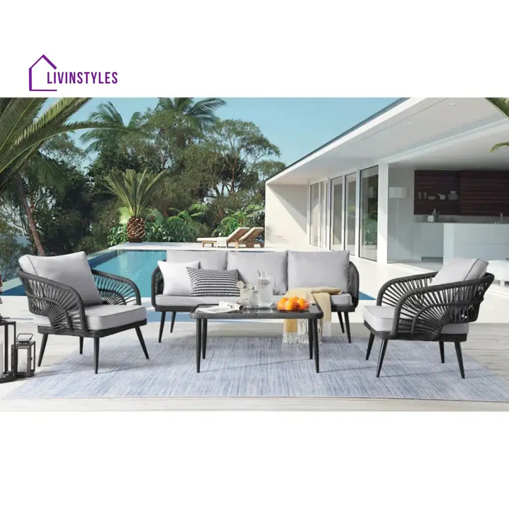 Elodia Outdoor Sofa Set 2 Seater 2 Single seater and 1 Center Table - Black - Sofa Sets
