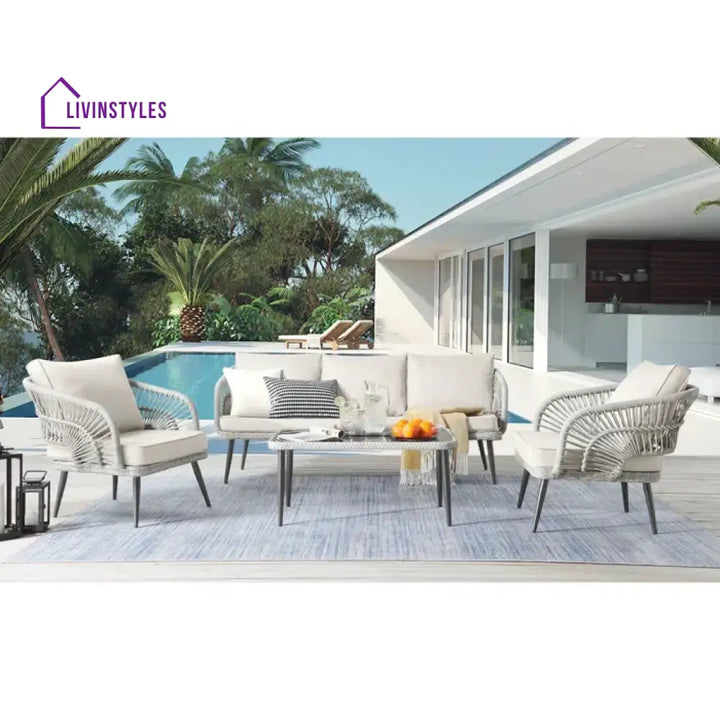 Elodia Outdoor Sofa Set 2 Seater 2 Single seater and 1 Center Table - White - Sofa Sets
