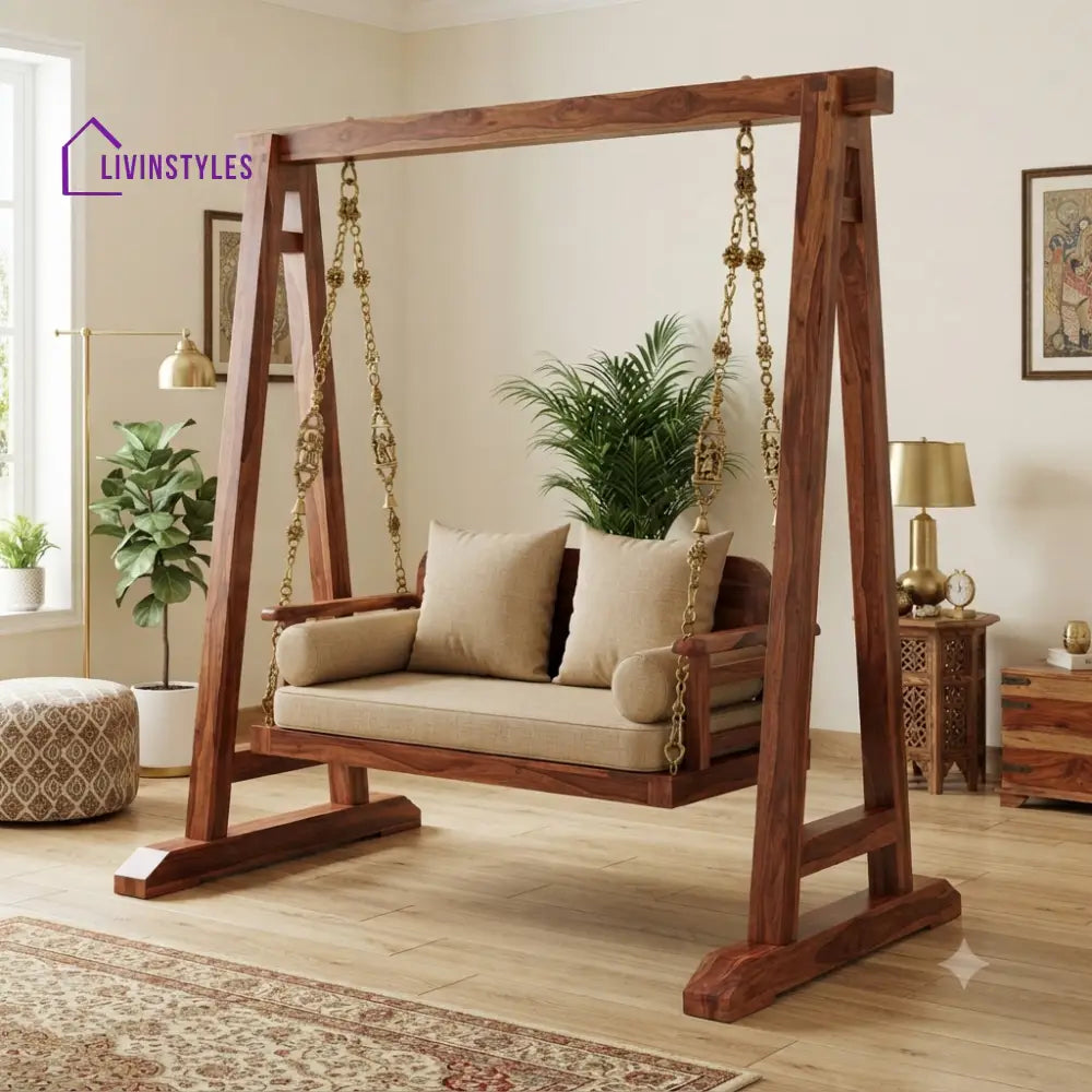 Élodie 2 Seater Wooden Swing for Home | Wooden Jhula for home