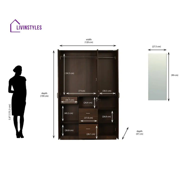 Konstantin 3 Door Wardrobe with Mirror (Walnut) Home Furniture