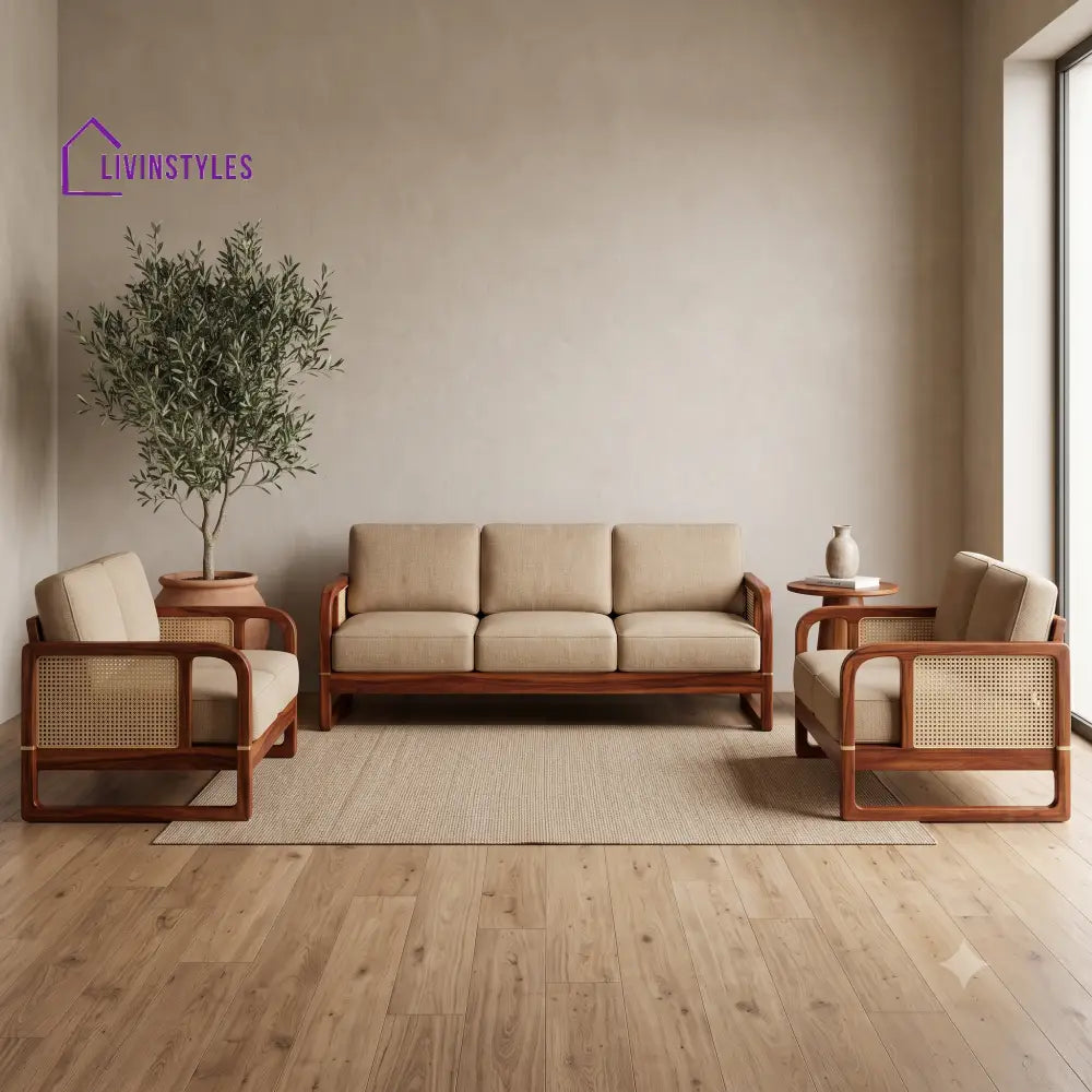 Elodie Premium Wooden Sofa Set for Living Room | 3 + 1 + 1 Seater Sheesham Wood Sofa Set