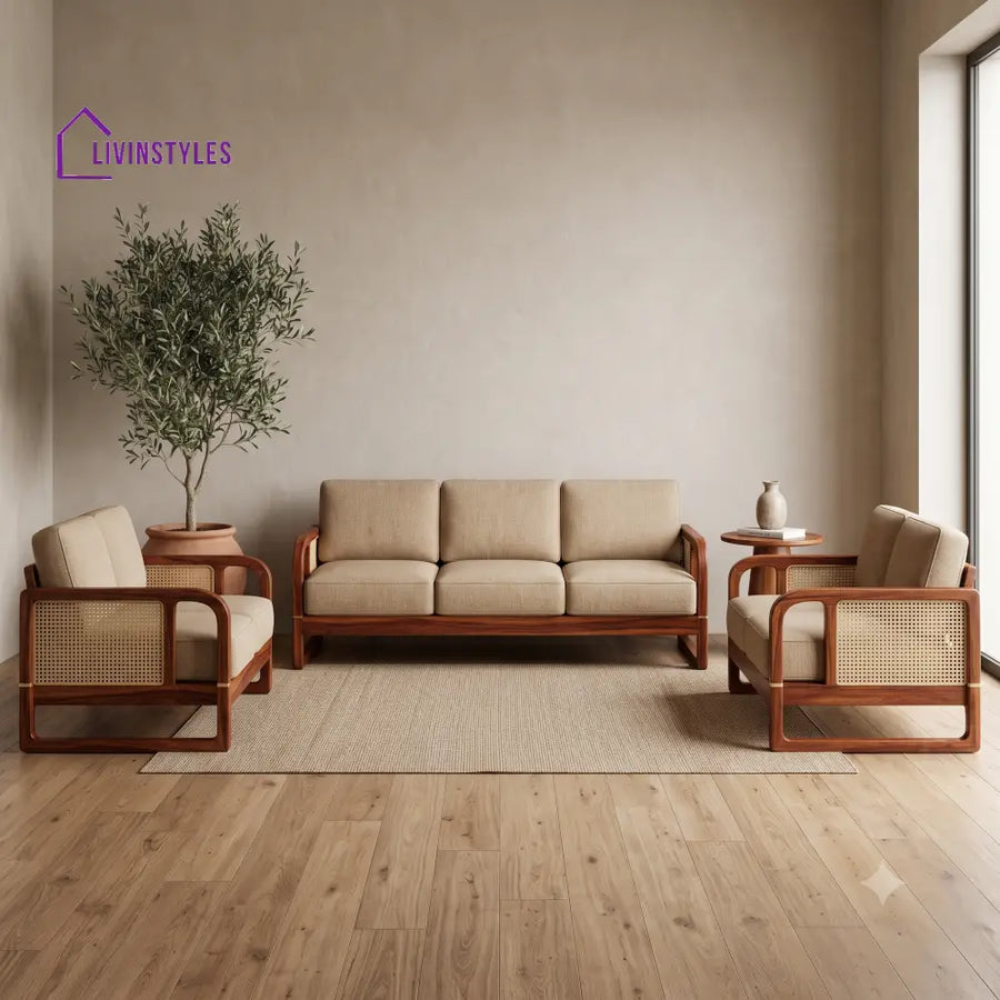 Elodie Premium Wooden Sofa Set for Living Room | 3 + 1 + 1 Seater Sheesham Wood Sofa Set