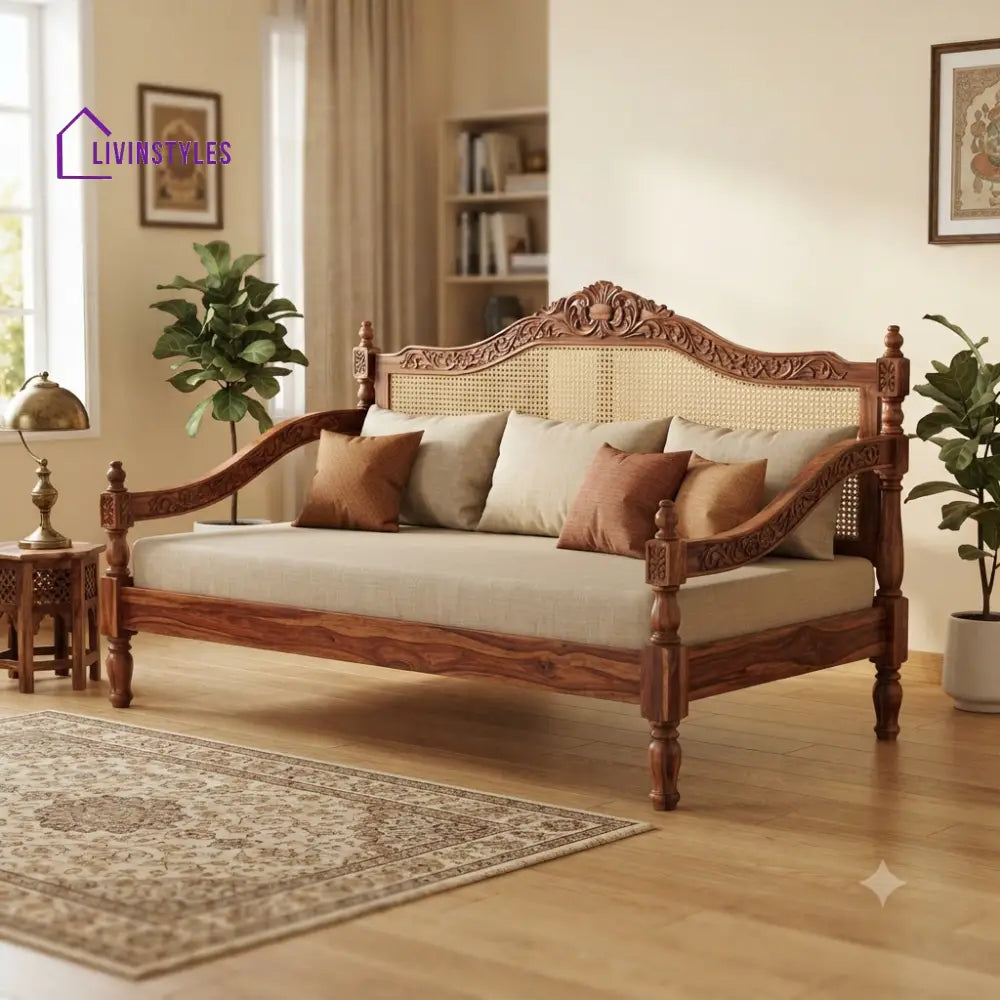 Élodie Wooden Divan Bed for Living Room | Solid Sheesham Wood