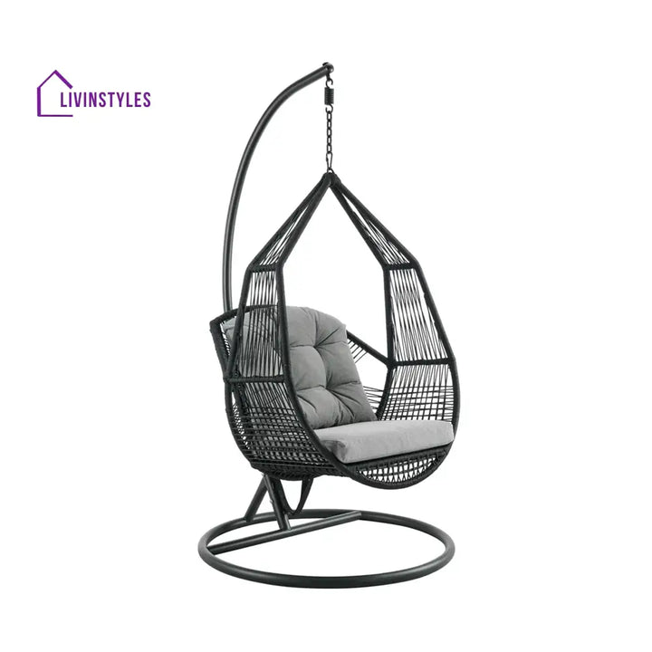 Eloisa Single Seater Hanging Swing With Stand For Balcony Garden (Black) Braided & Rope (Copy) - Swings