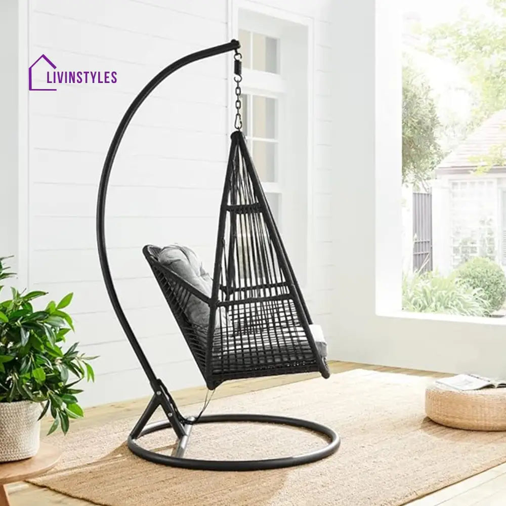 Eloisa Single Seater Hanging Swing With Stand For Balcony Garden (Black) Braided & Rope (Copy) - Swings