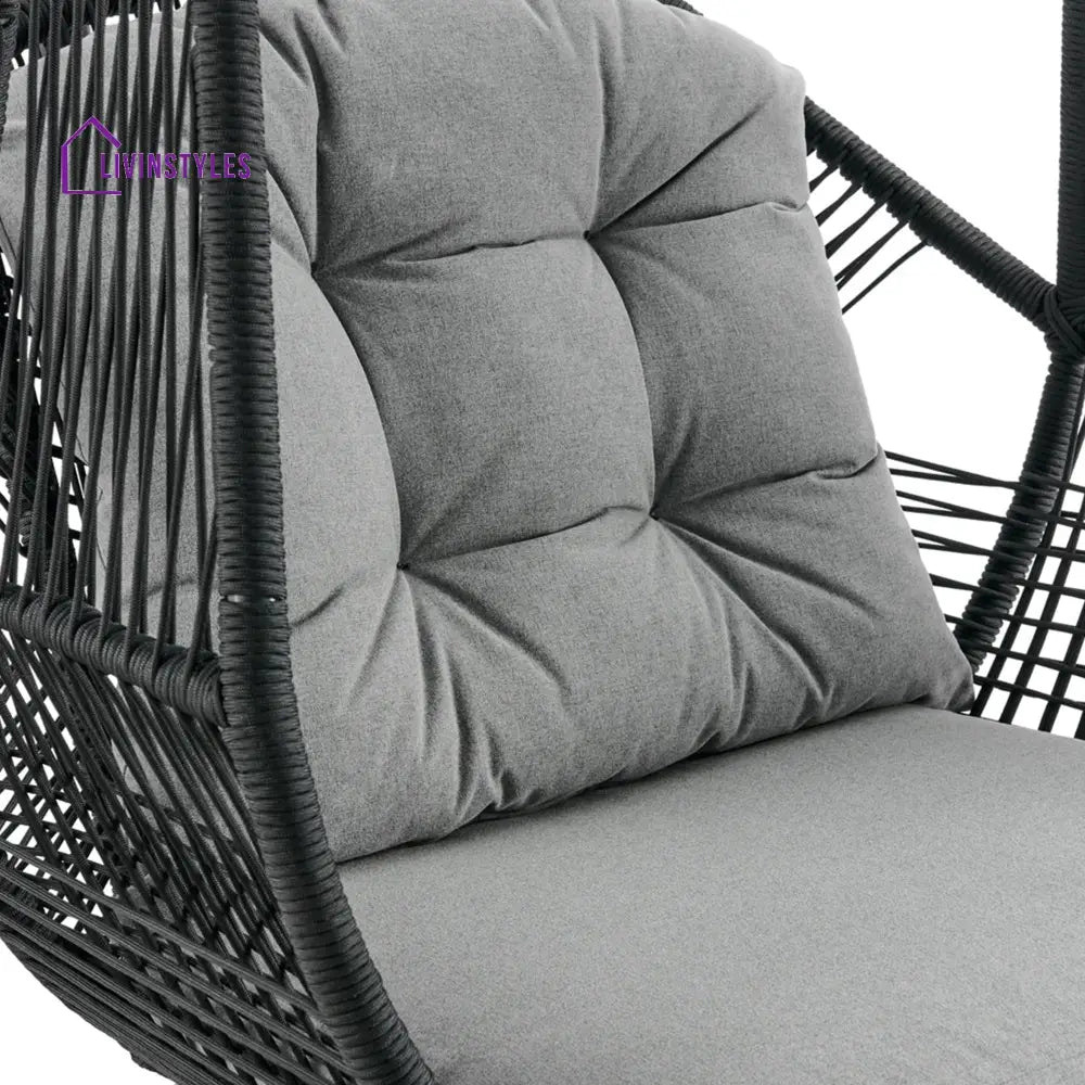 Eloisa Single Seater Hanging Swing With Stand For Balcony Garden (Black) Braided & Rope (Copy) - Swings