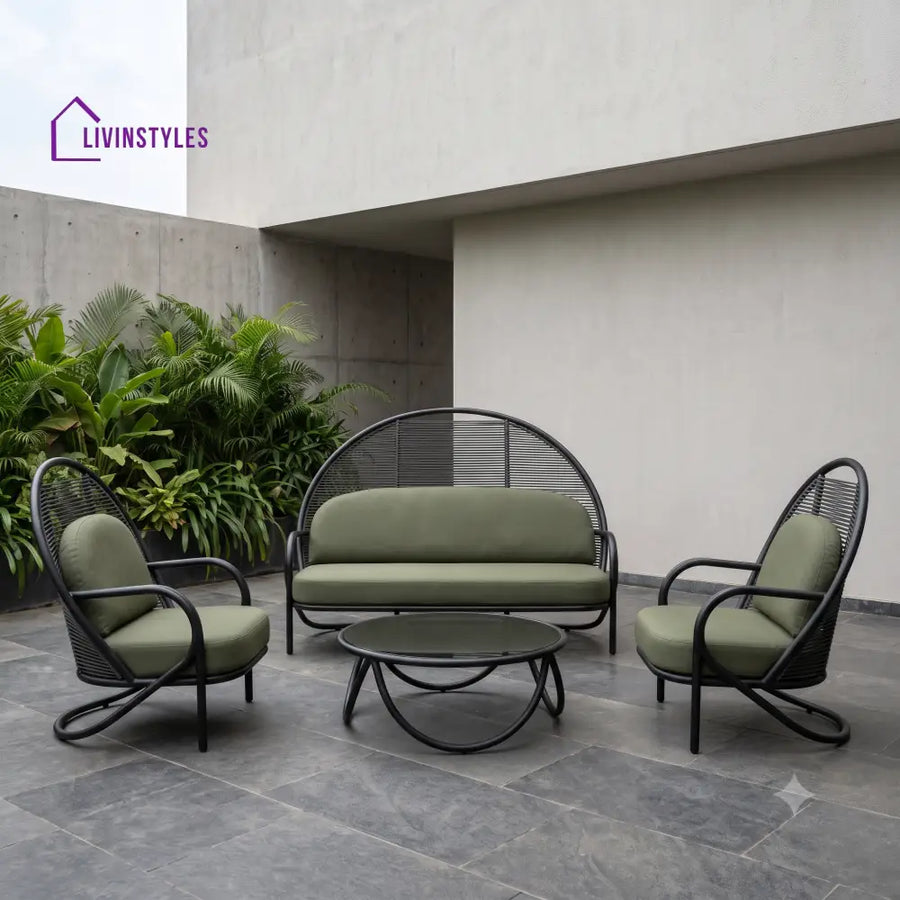 Elora Metal Frame and Rope Weaving Outdoor Sofa Set 3 + 1 +1 and Coffee Table | Premium Uphostery