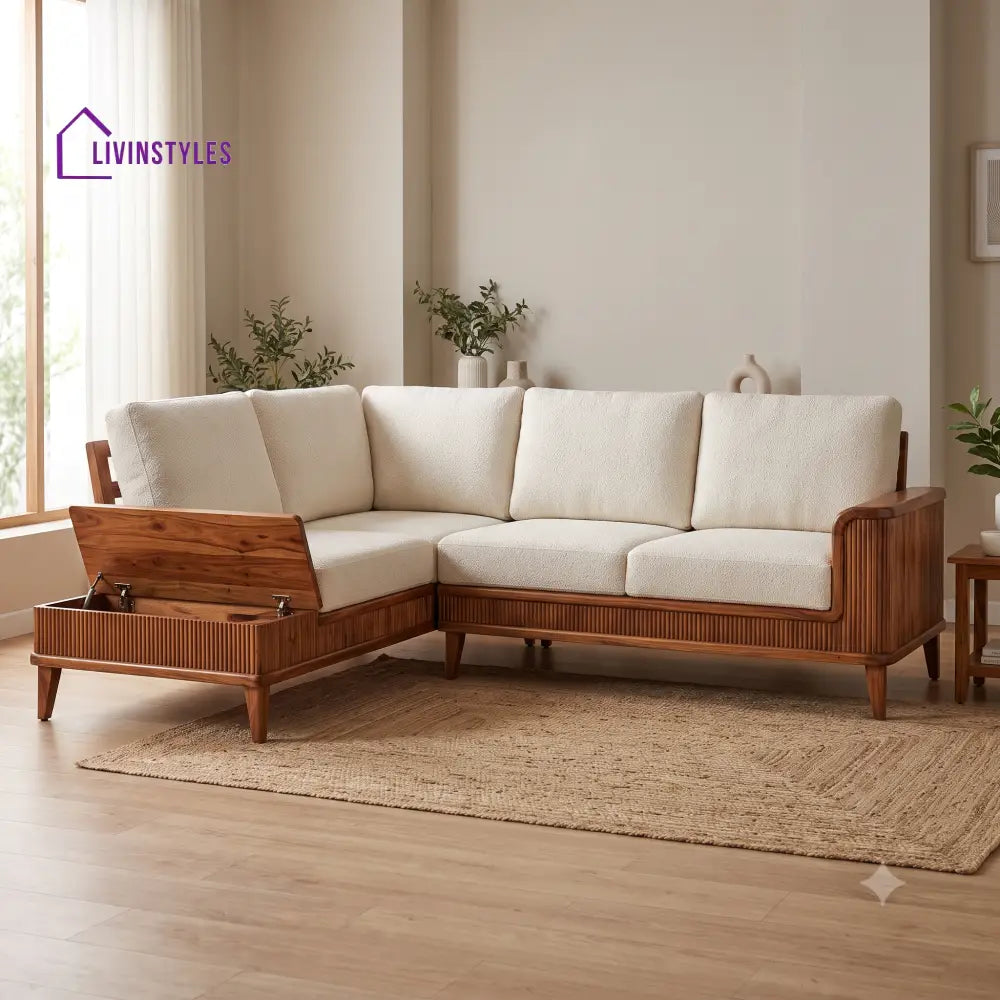 Elouan Premium L Shaped Wooden Sofa Set for Living Room