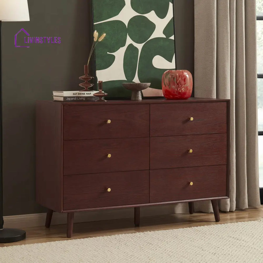 Eloy 6 Drawer Chest - Cherry Wood Chest of Drawers
