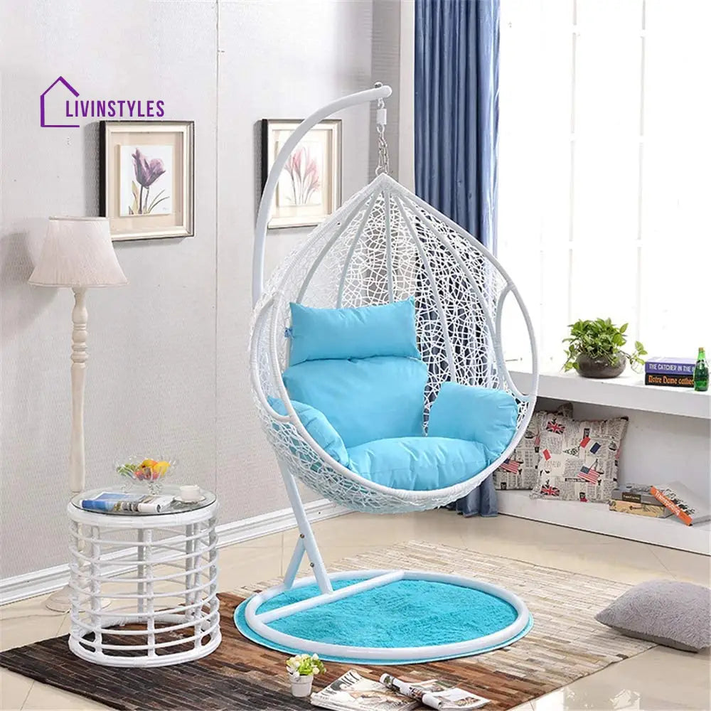 Elpidio Single Seater Hanging Swing With Stand For Balcony Garden Swing (White) - Swings