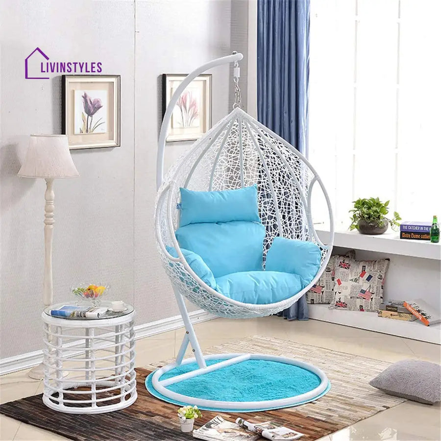 Elpidio Single Seater Hanging Swing With Stand For Balcony Garden Swing (White) - Swings