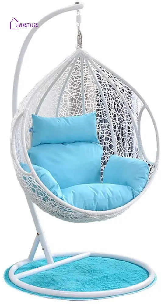 Elpidio Single Seater Hanging Swing With Stand For Balcony Garden Swing (White) - Swings