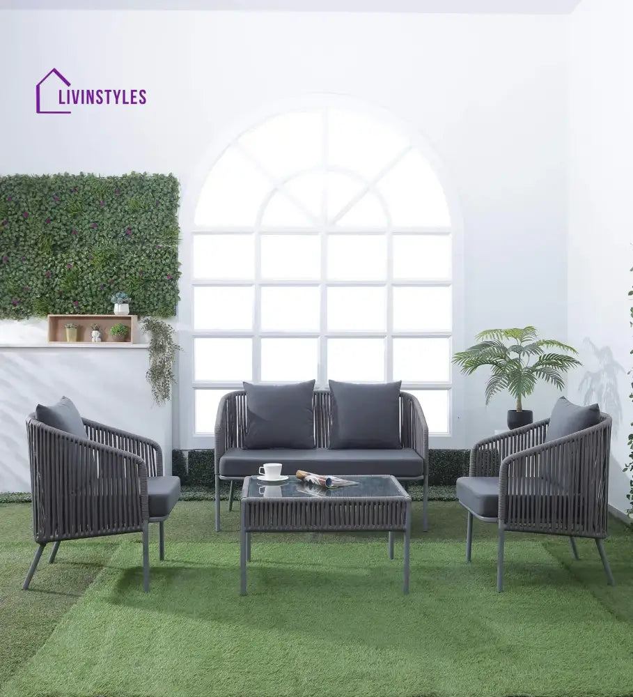 Elsie Outdoor Sofa Set 2 Seater 2 Single seater and 1 Center Table (Grey) Braided & Rope - Sofa Sets