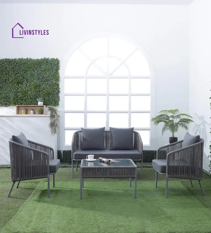 Elsie Outdoor Sofa Set 2 Seater 2 Single seater and 1 Center Table (Grey) Braided & Rope - Sofa Sets
