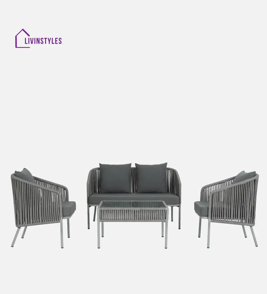 Elsie Outdoor Sofa Set 2 Seater 2 Single seater and 1 Center Table (Grey) Braided & Rope - Sofa Sets