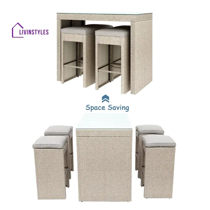Elvan Outdoor Bar Sets 4 Stool and 1 Table Patio Bar Set (Cream) - Bar Sets