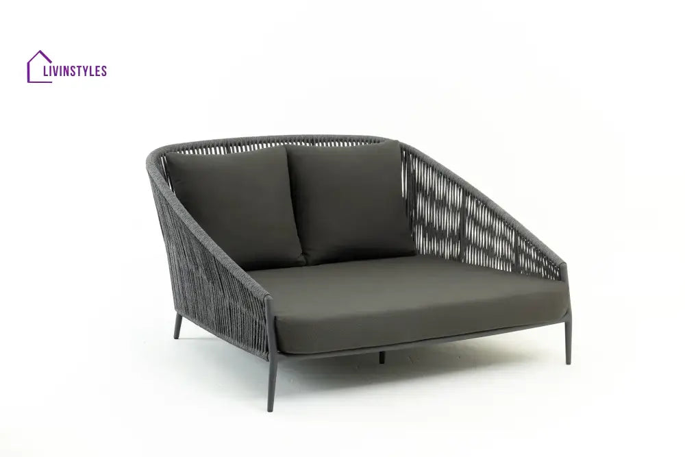 Elvey Outdoor Poolside Sunbed With Cushion Daybed (Grey) Braided & Rope - Sunbed