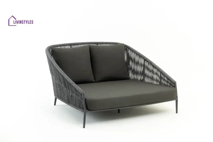 Elvey Outdoor Poolside Sunbed With Cushion Daybed (Grey) Braided & Rope - Sunbed