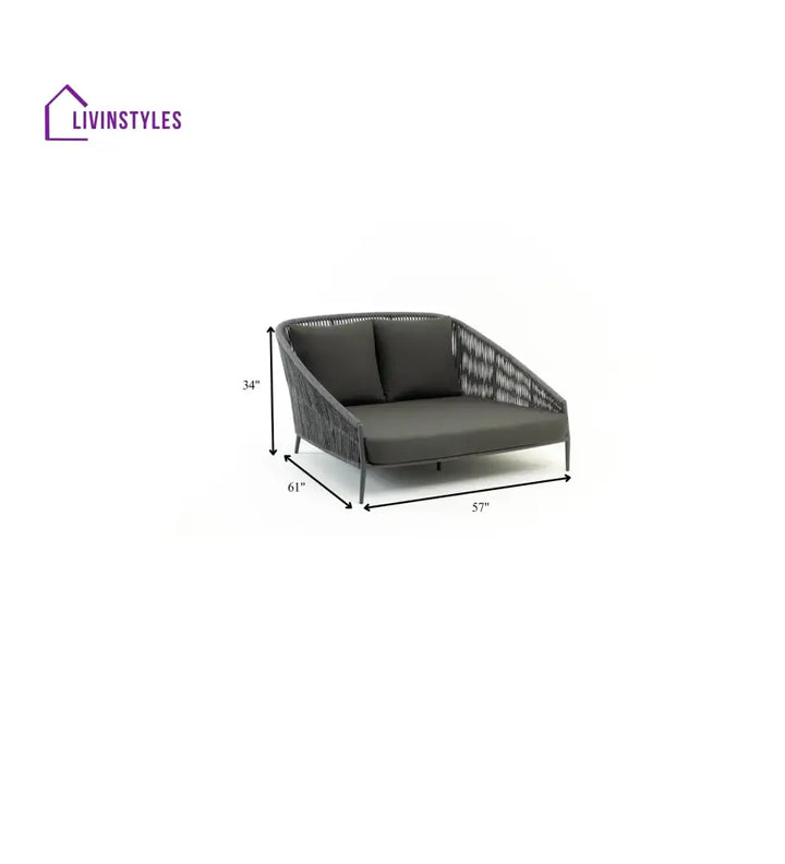 Elvey Outdoor Poolside Sunbed With Cushion Daybed (Grey) Braided & Rope - Sunbed