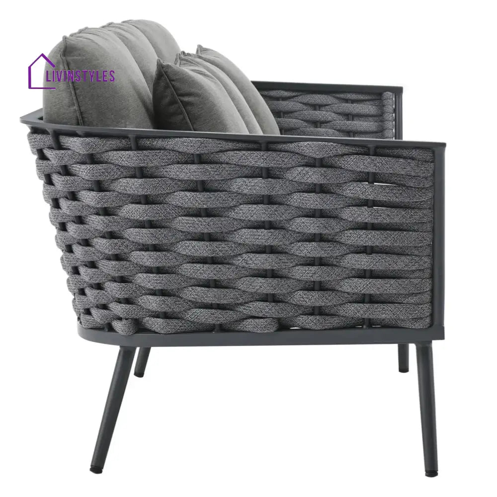 Elvira 4 Piece Outdoor Rope Sofa Set with Wooden Top Table - Sofa Set