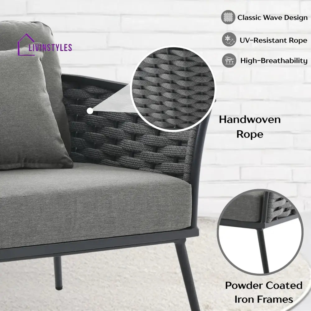 Elvira 4 Piece Outdoor Rope Sofa Set with Wooden Top Table - Sofa Set