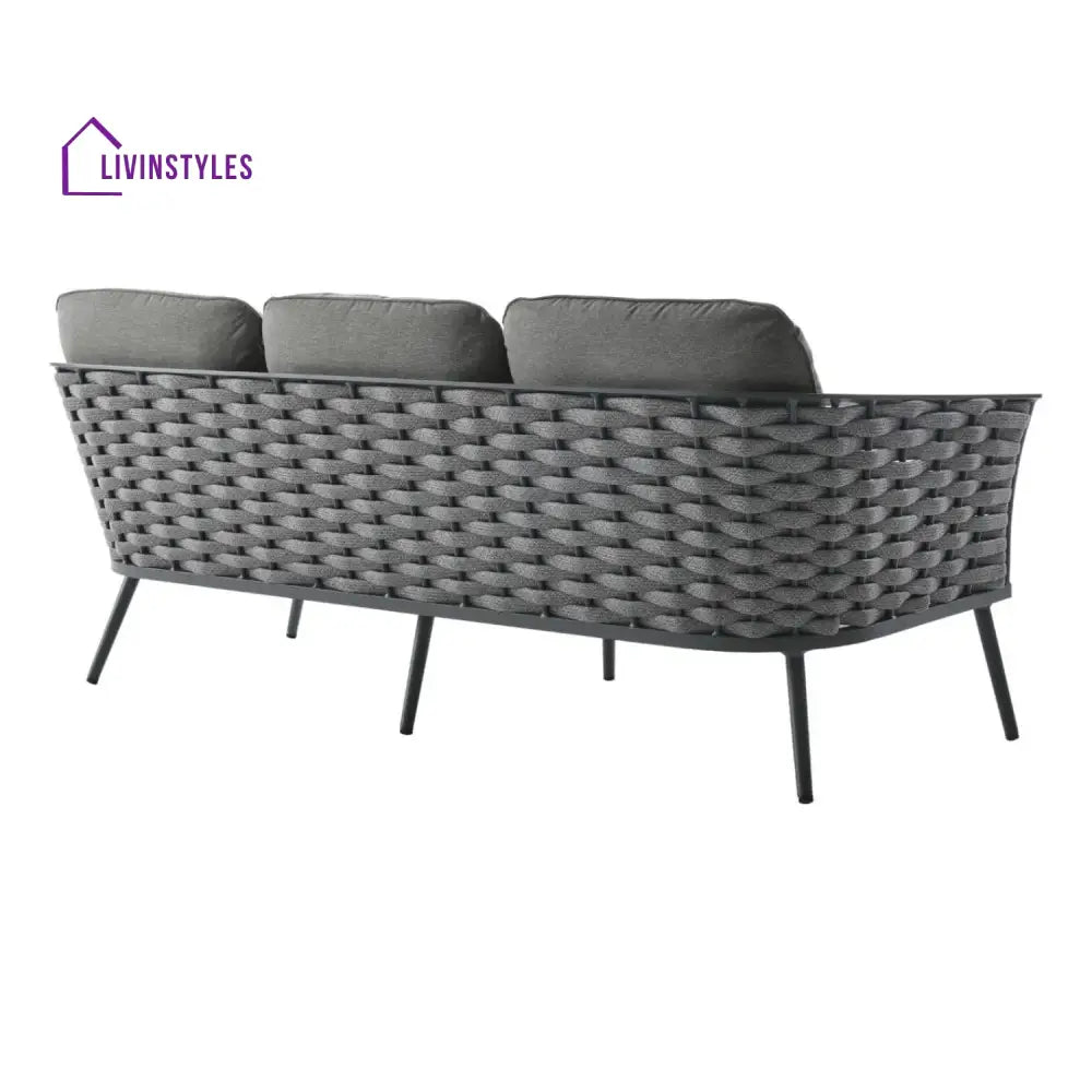 Elvira 4 Piece Outdoor Rope Sofa Set with Wooden Top Table - Sofa Set
