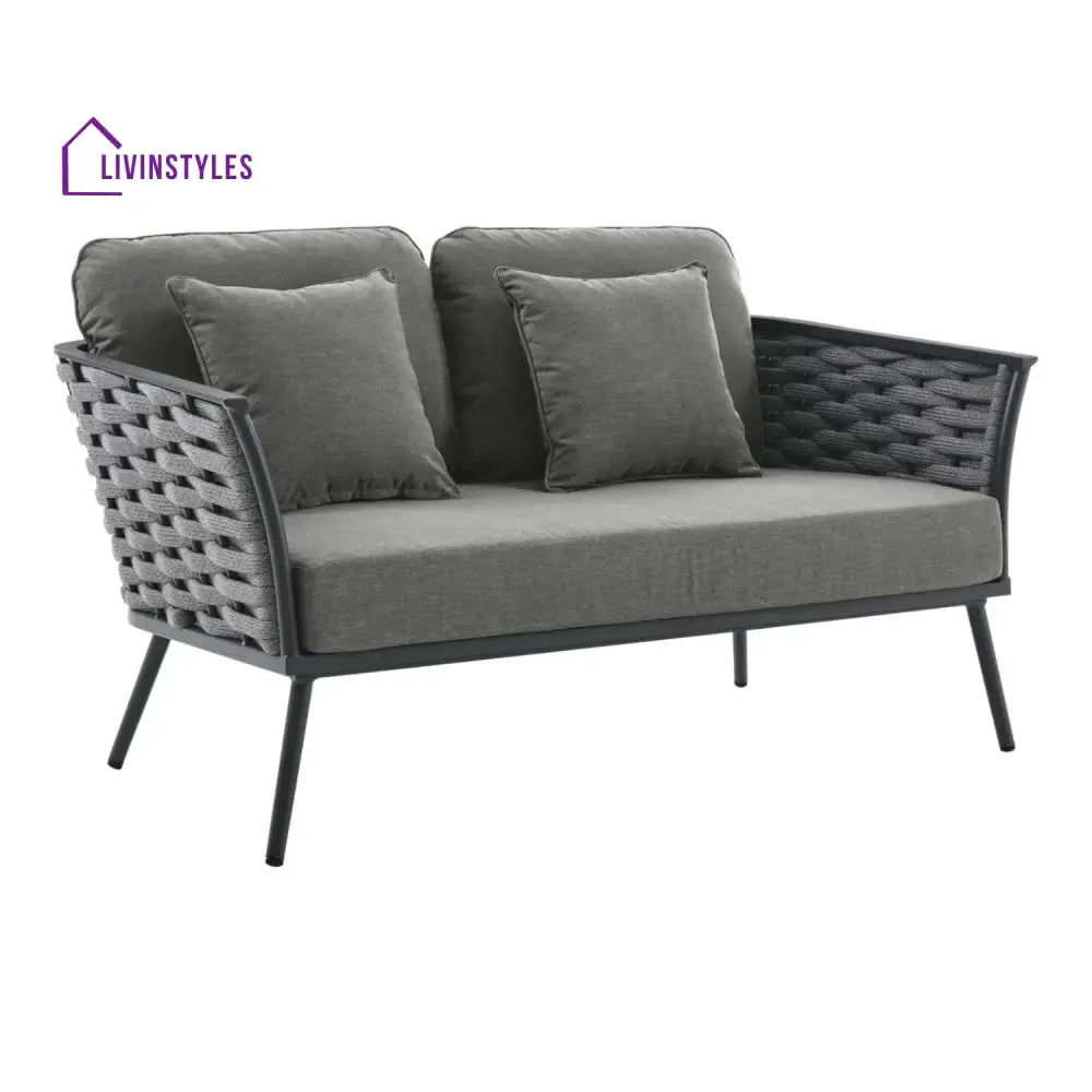 Elvira 4 Piece Outdoor Rope Sofa Set with Wooden Top Table - Sofa Set