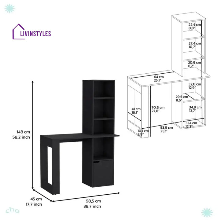Elvira Black Study Table for Students