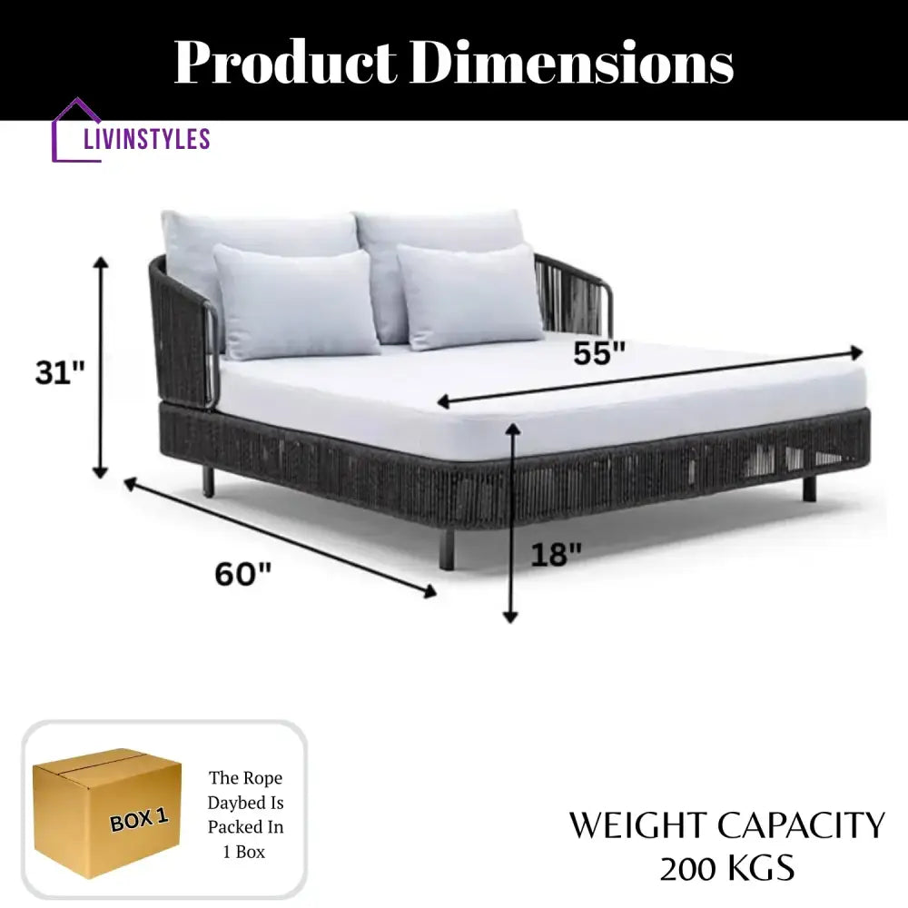 Elvira Outdoor Grey Rope Patio Daybed with Comfortable White Cushion - Daybed