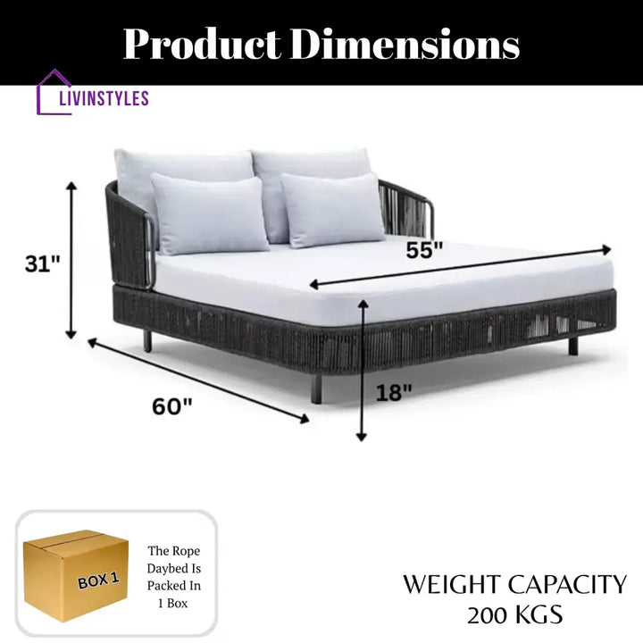Elvira Outdoor Grey Rope Patio Daybed with Comfortable White Cushion - Daybed