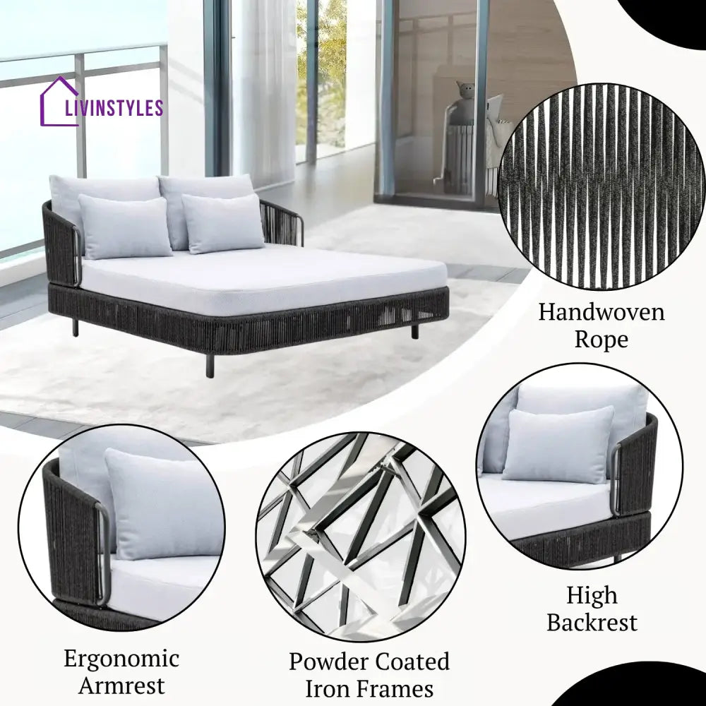 Elvira Outdoor Grey Rope Patio Daybed with Comfortable White Cushion - Daybed