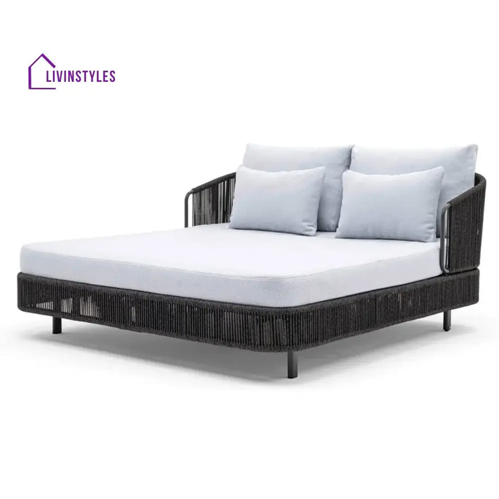 Elvira Outdoor Grey Rope Patio Daybed with Comfortable White Cushion - Daybed